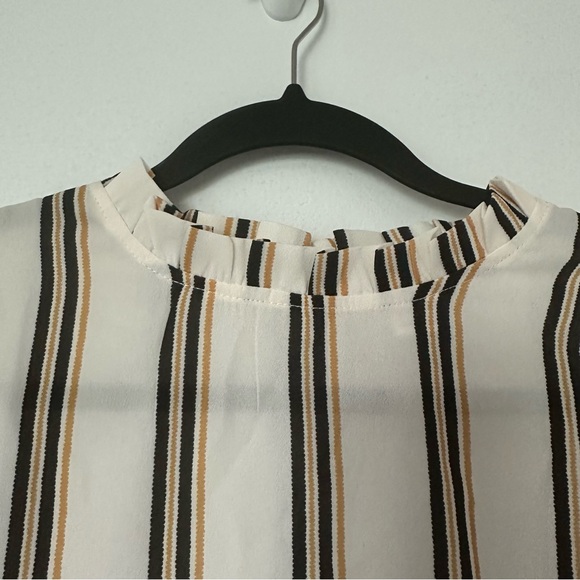 Romwe Women’s Short Sleeve Mock Neck Blouse - Cream Yellow Navy Stripes, Size XL - Picture 5 of 6